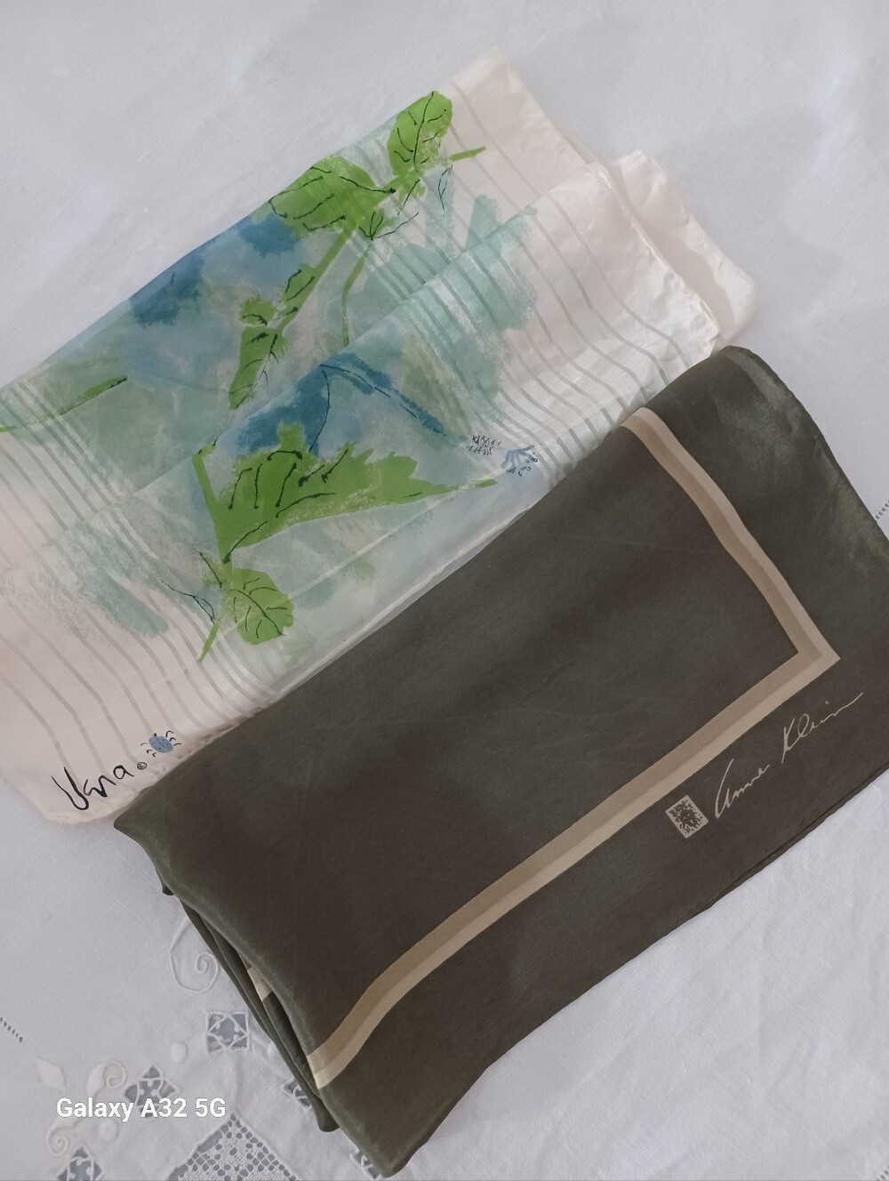 Vintage Scarf Duo: Anne Klein Olive Square & Vera Neumann Floral Art- 100% Silk